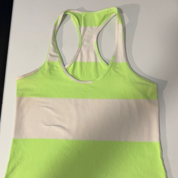 Lululemon Women's Neon Green and White Striped Tank Top Size 6 - Picture 3 of 9